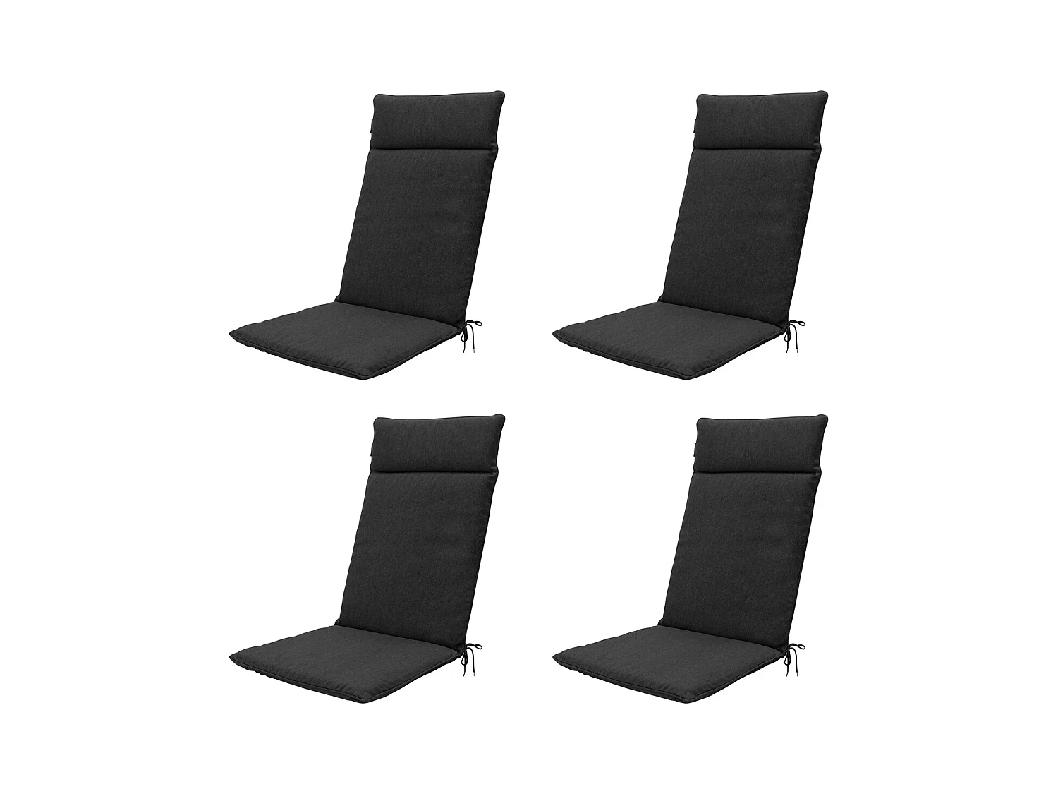 Coussin de chaise de jardin dossier haut toile noire eco+ - Environ 120 x 50 cm - Lot de 4