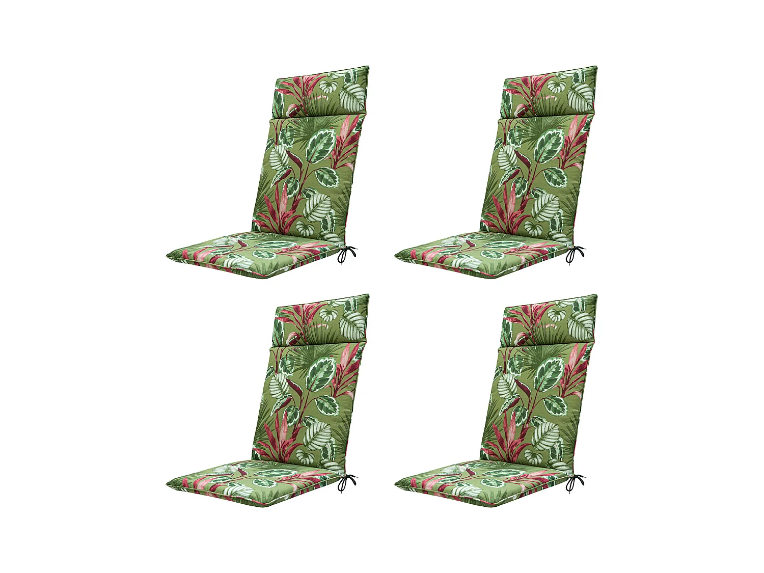 Coussin de chaise de jardin haut dossier Cala vert - Environ 120 x 50 cm - Lot de 4