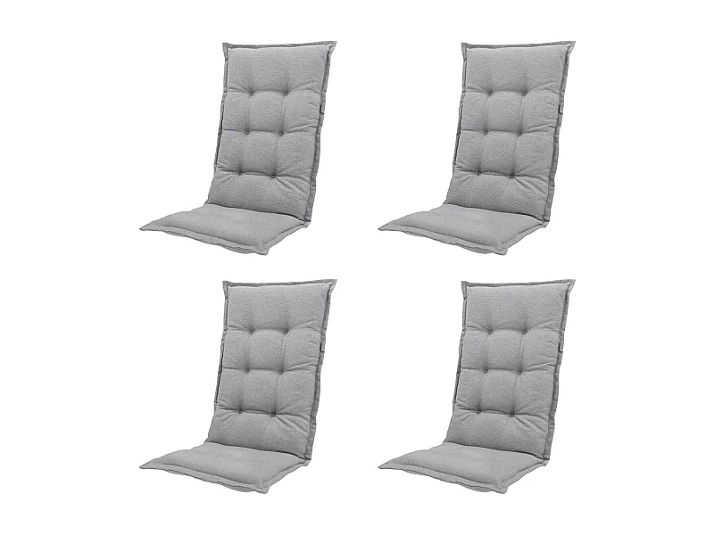 Coussin de chaise de jardin dossier haut Naples gris - Environ 123 x 50 cm - Lot de 4