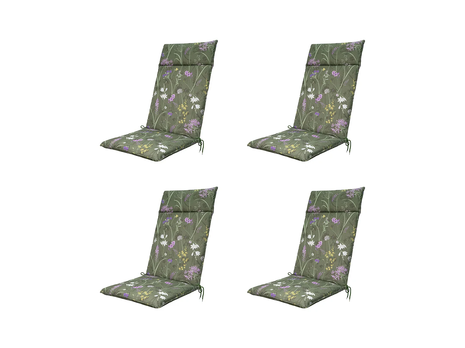 Coussin de chaise de jardin haut dossier Donna vert toile éco+ - Environ 120 x 50 cm - Lot de 4