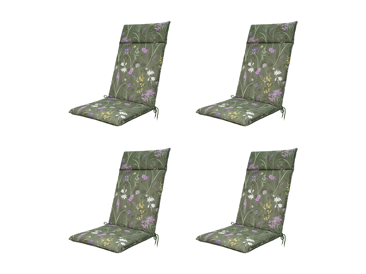 Coussin de chaise de jardin haut dossier Donna vert toile éco+ - Environ 120 x 50 cm - Lot de 4