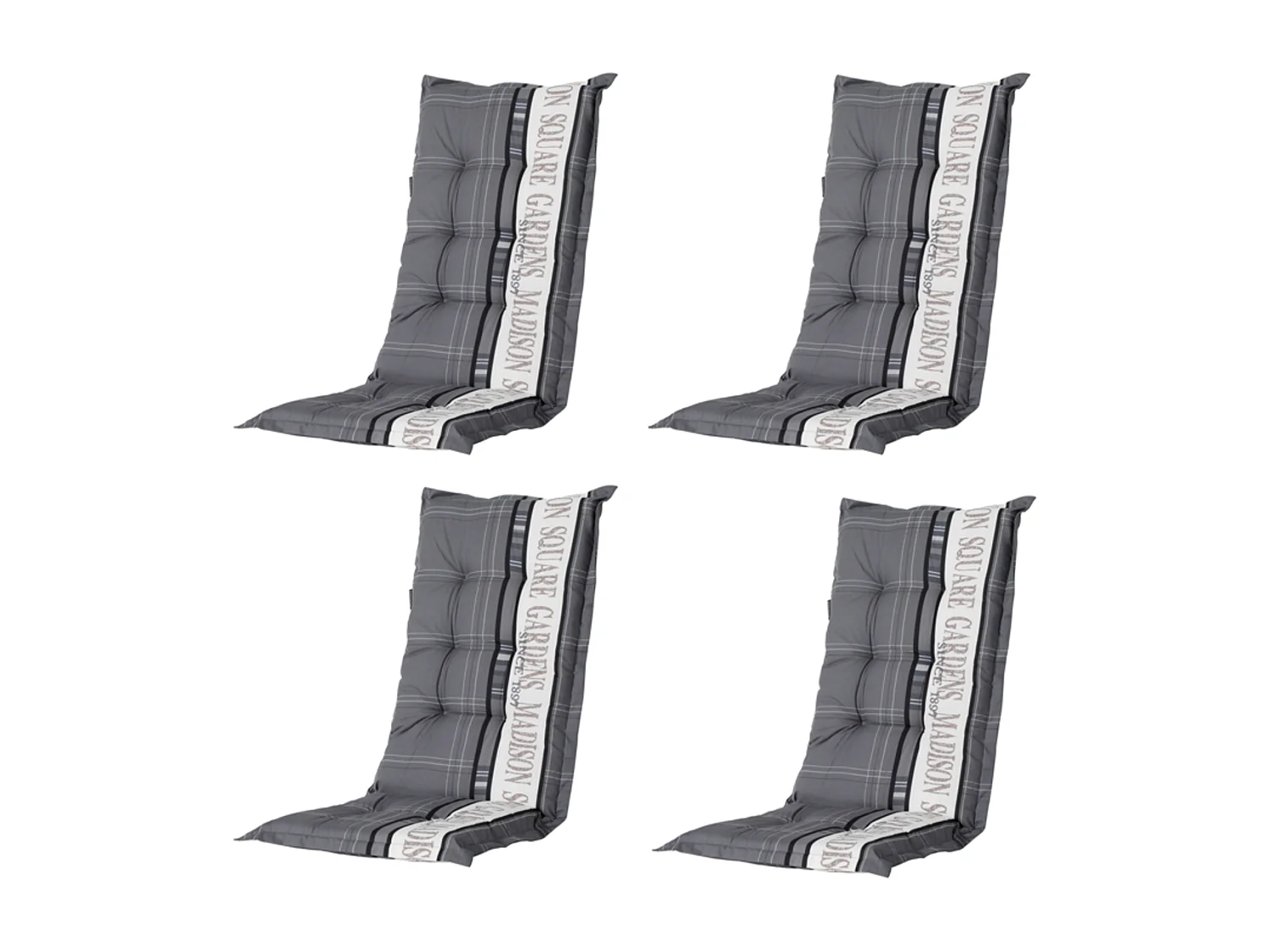 Coussin de chaise de jardin à dossier bas Madison gris jardin - Dimensions approximatives : 105 x 50 cm - Lot de 4