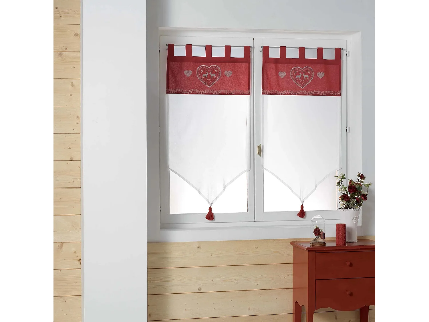 Paire de rideaux Voile 60x90cm Edelweiss rouge