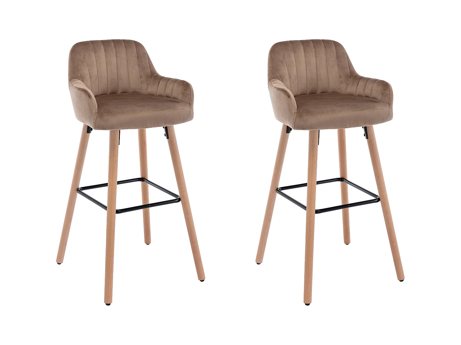 Set van 2 barkrukken in fluweel en beukenhouten poten - Beige - ELEANA