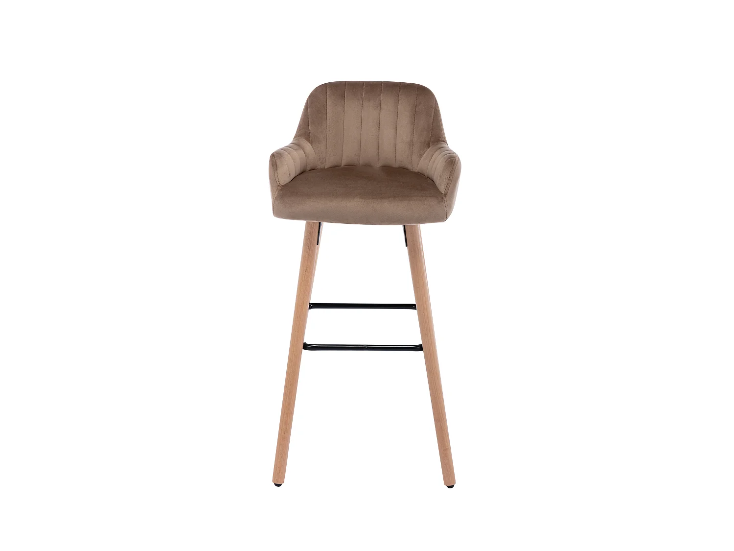 Lot de 2 tabourets de bar en velours et pieds bois de hêtre - Beige - ELEANA