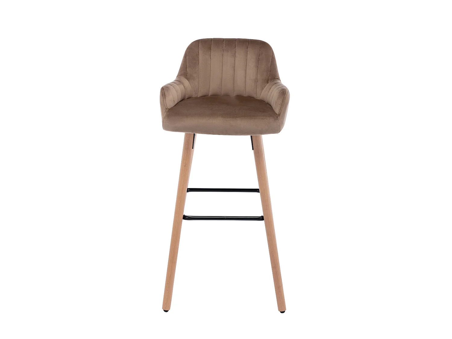 Lot de 2 tabourets de bar en velours et pieds bois de hêtre - Beige - ELEANA