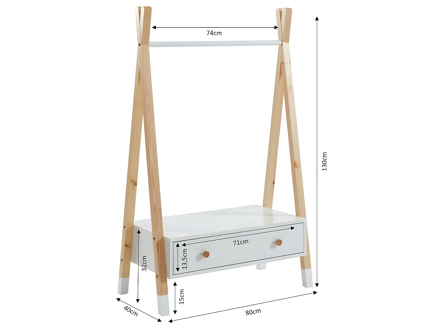 Portant TIPI  blanc  1 tiroir