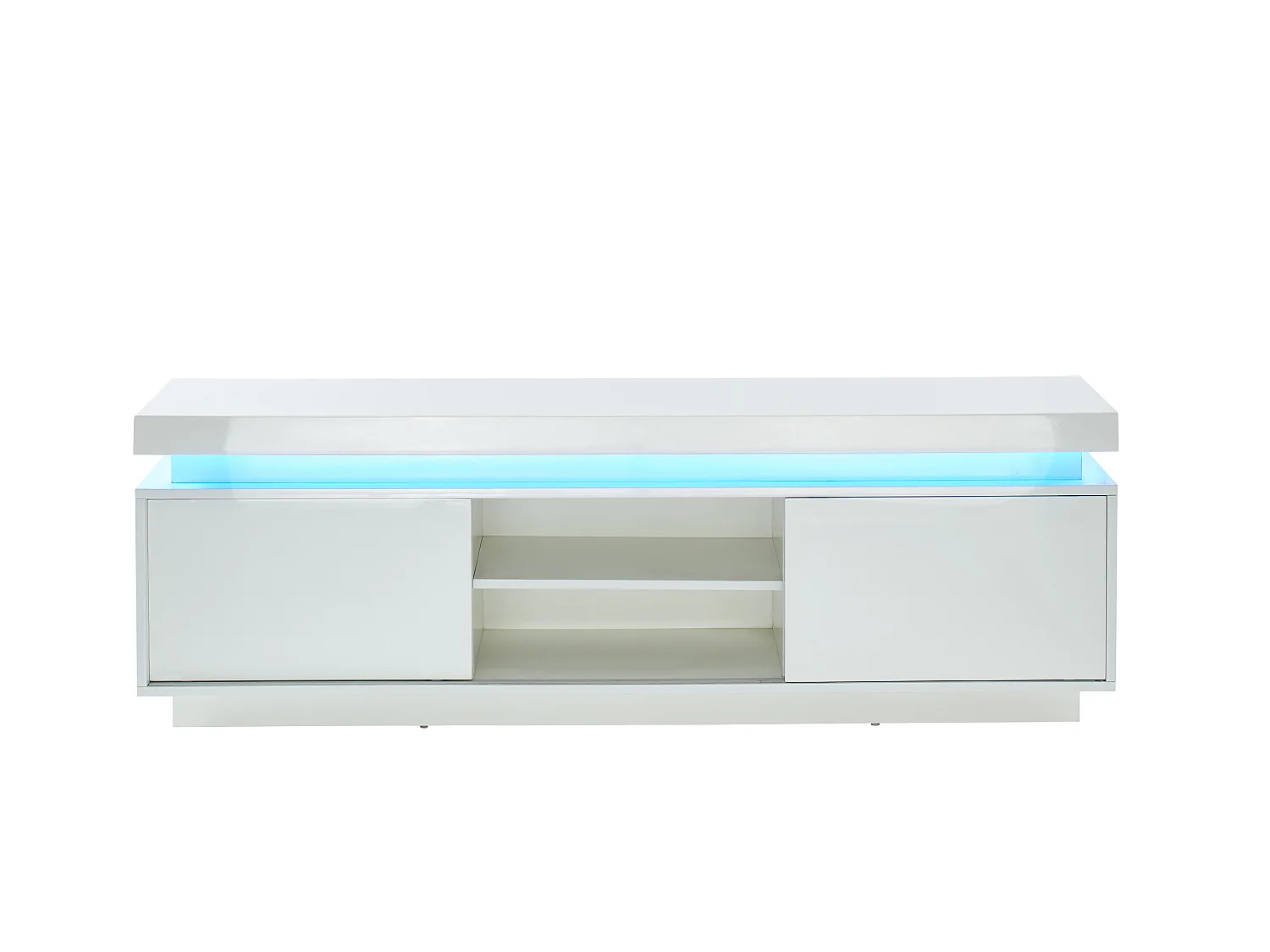 Meuble tv à LED ULYSSE  laqué blanc brillant  2 portes 150cm