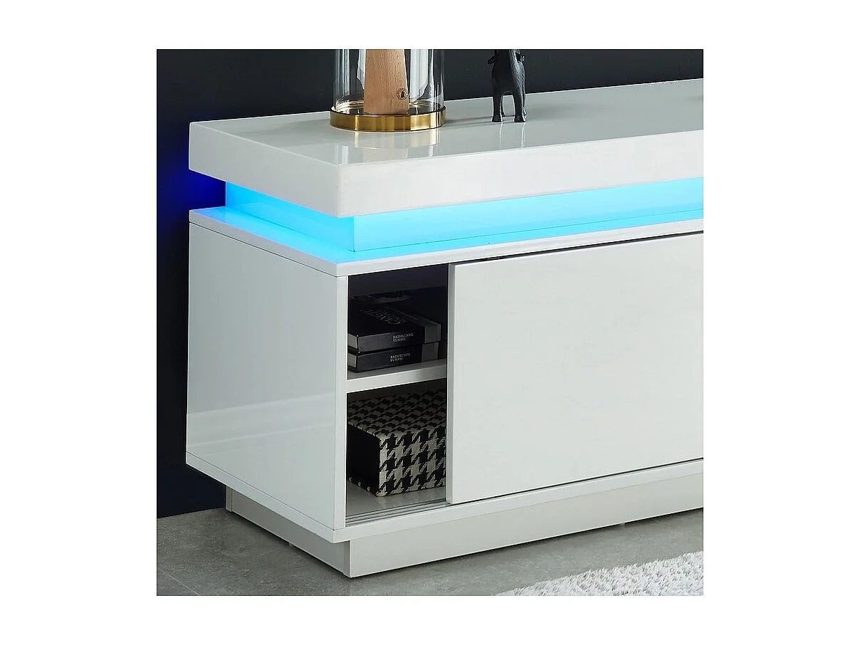 Meuble tv à led ULYSSE laqué blanc brillant 150cm