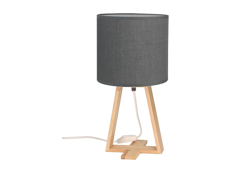 FORLIGHT NUTS - Lampe à poser de style nordique. Pour table de chevet en bois naturel et textile gris. E27