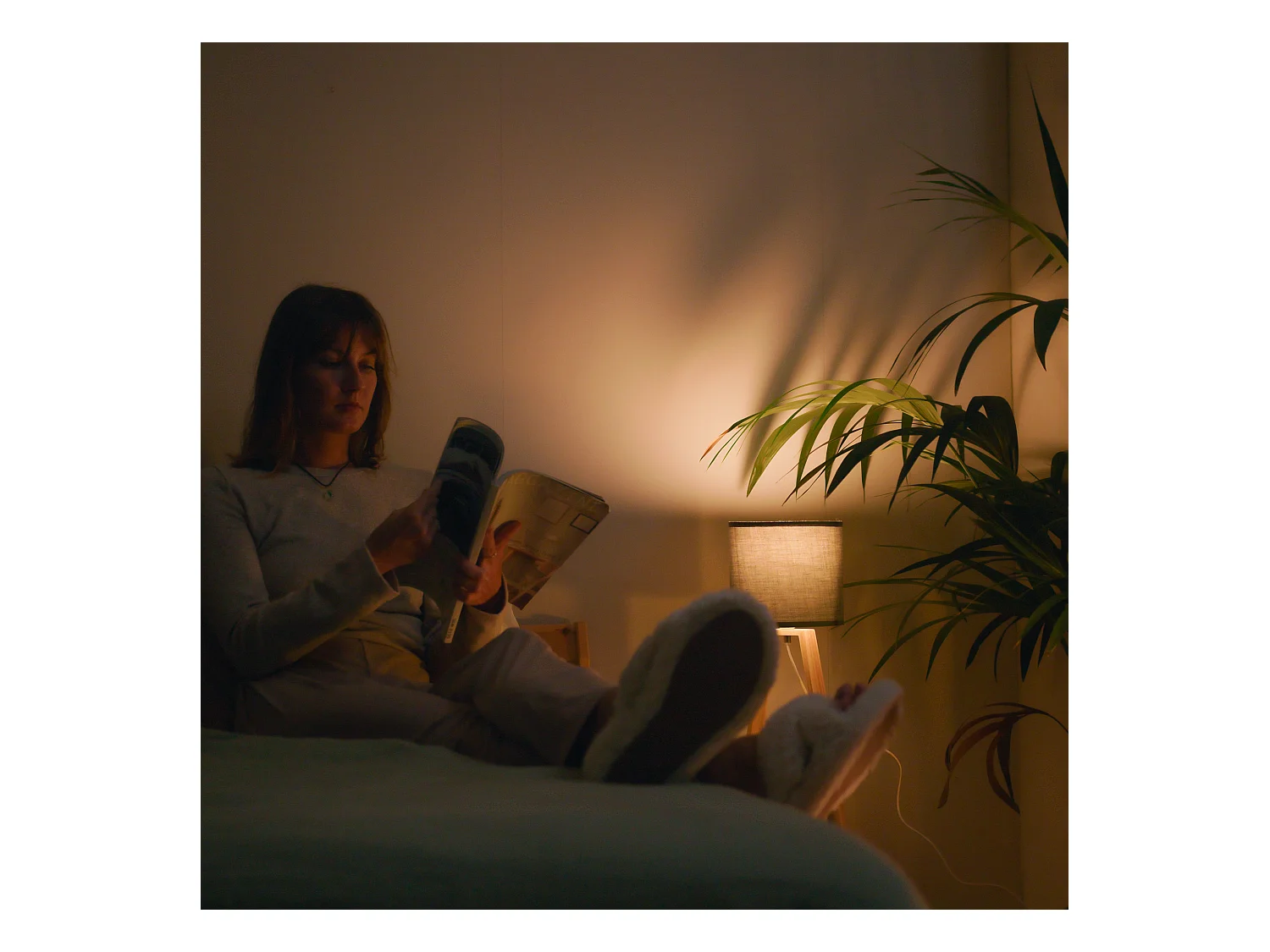 FORLIGHT NUTS - Lampe à poser de style nordique. Pour table de chevet en bois naturel et textile gris. E27