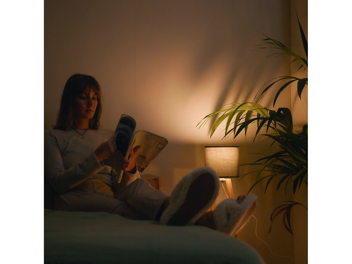 FORLIGHT NUTS - Lampe à poser de style nordique. Pour table de chevet en bois naturel et textile gris. E27