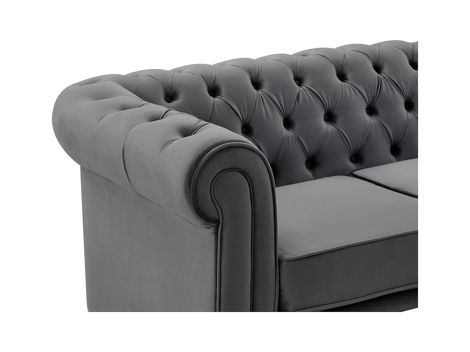 Tweezitsbank van antracietkleurig velours CHESTERFIELD