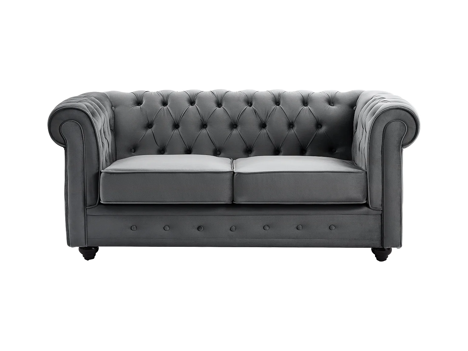 Tweezitsbank van antracietkleurig velours CHESTERFIELD