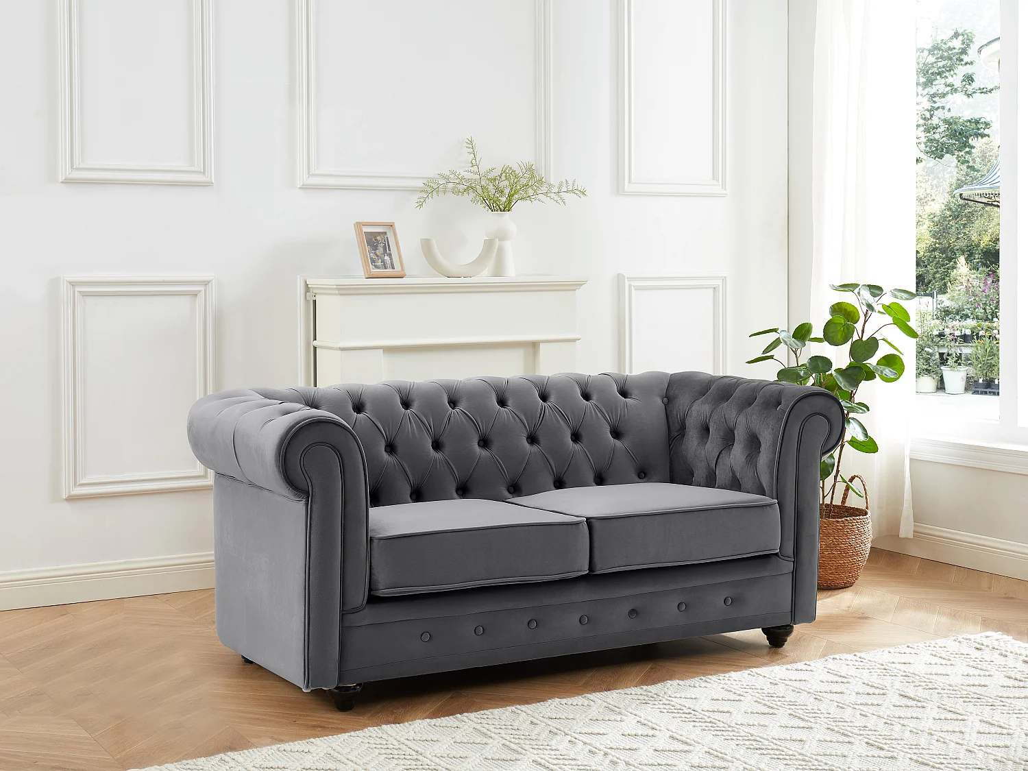 Canapé 2 places en velours anthracite CHESTERFIELD