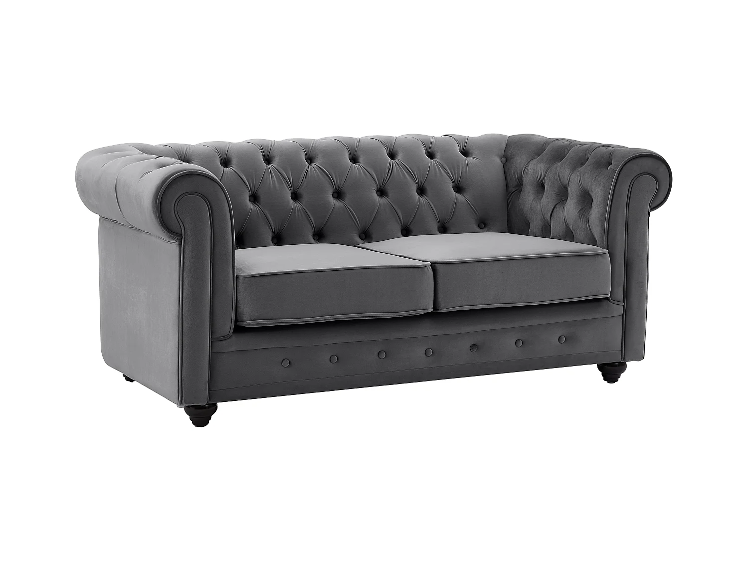 Tweezitsbank van antracietkleurig velours CHESTERFIELD