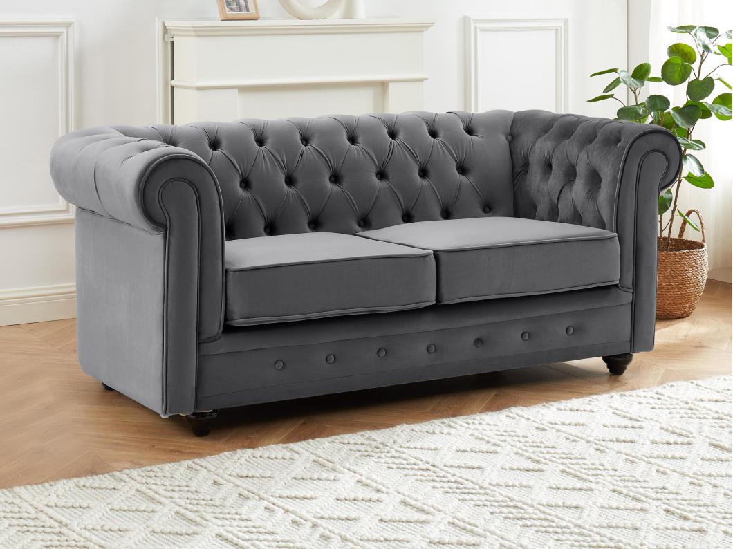 Canapé 2 places en velours anthracite CHESTERFIELD