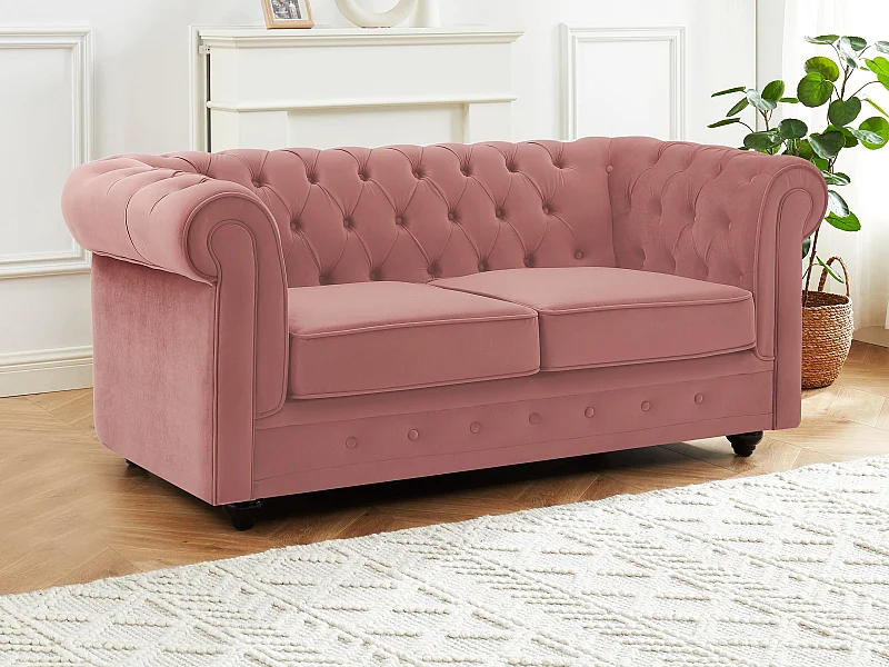 Sofa 2-Sitzer - Samt - Pastellrosa - CHESTERFIELD
