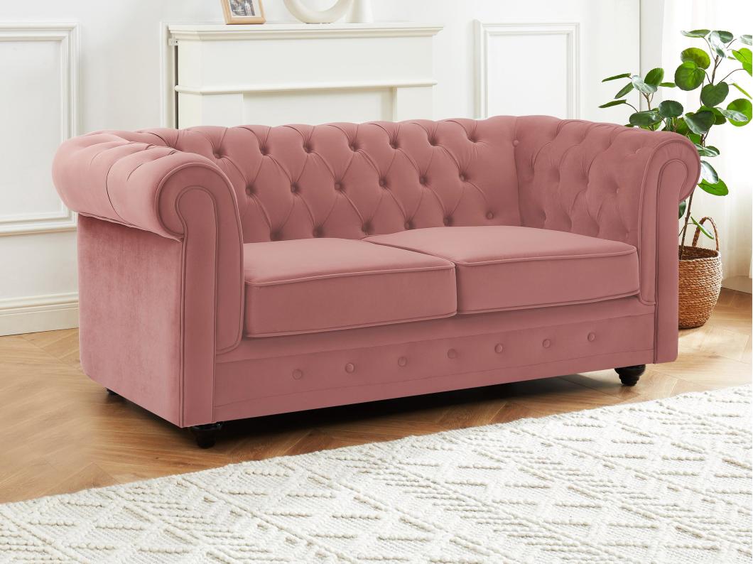 Canapé 2 places en velours rose pastel CHESTERFIELD