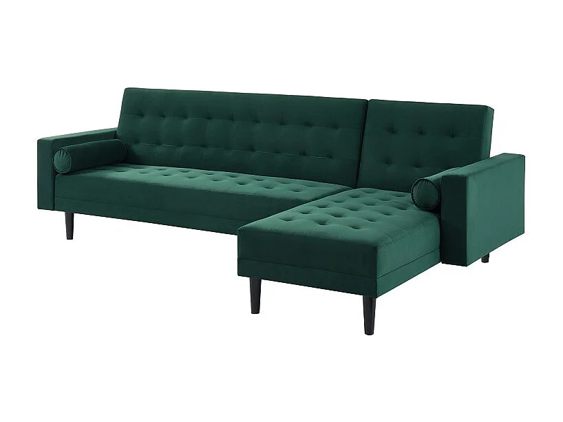 Canapé d'angle LUXURY convertible 4 Places en velours vert et pieds en bois avec angle réversible