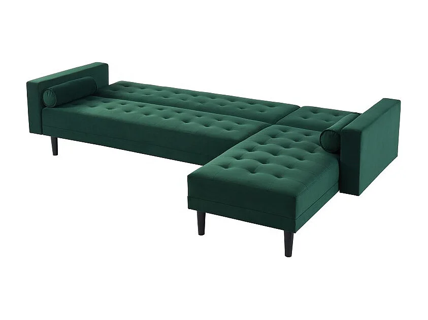 Canapé d'angle LUXURY convertible 4 Places en velours vert et pieds en bois avec angle réversible