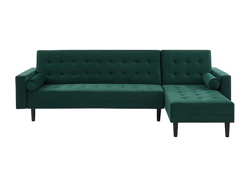 Canapé d'angle LUXURY convertible 4 Places en velours vert et pieds en bois avec angle réversible