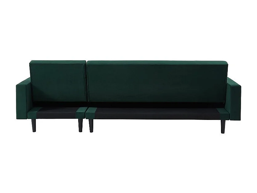 Canapé d'angle LUXURY convertible 4 Places en velours vert et pieds en bois avec angle réversible