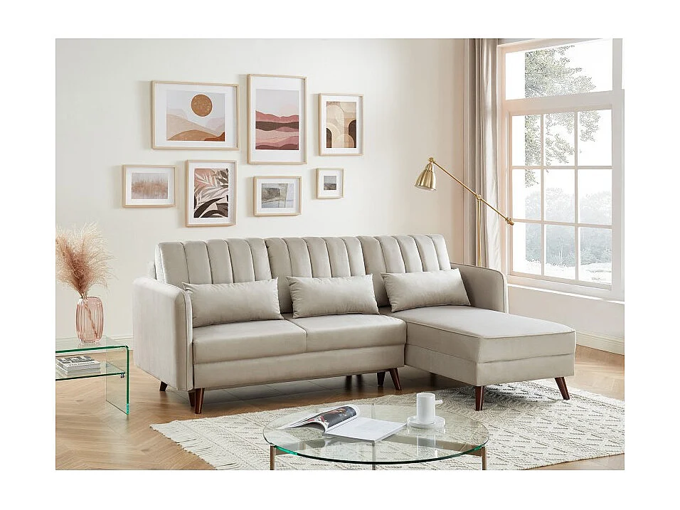 Canapé d'angle IDAHO avec tissu sable convertible