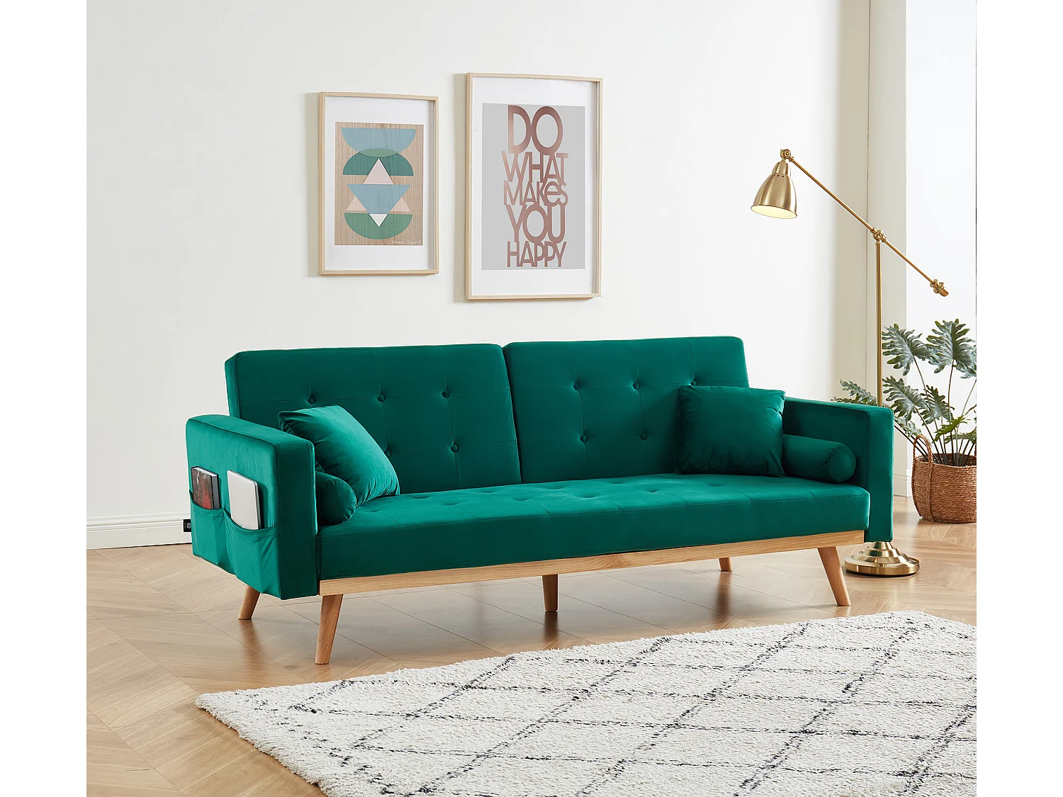 Canapé KELLY en velours vert convertible