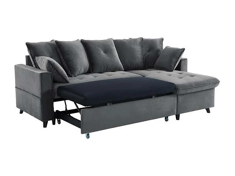 Canapé d'angle LOU convertible avec angle réversible en velours gris 4 places et coffre