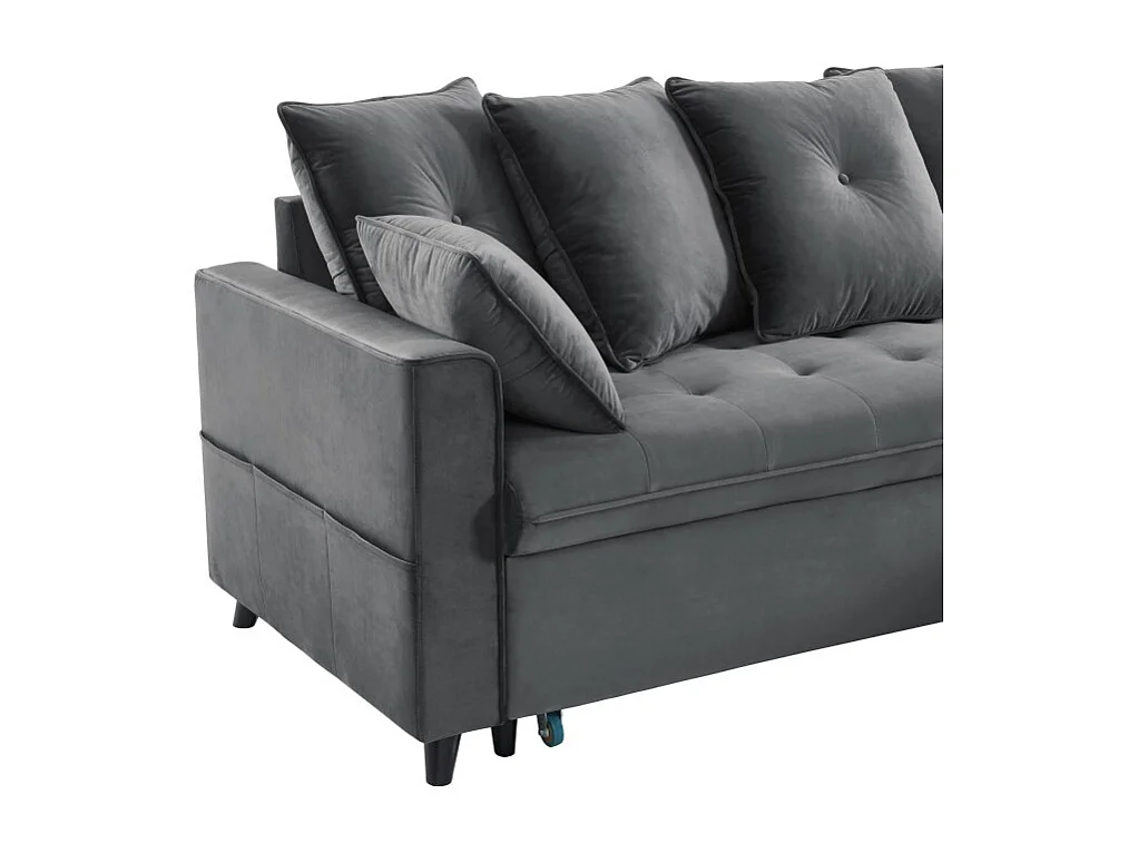 Canapé d'angle LOU convertible avec angle réversible en velours gris 4 places et coffre