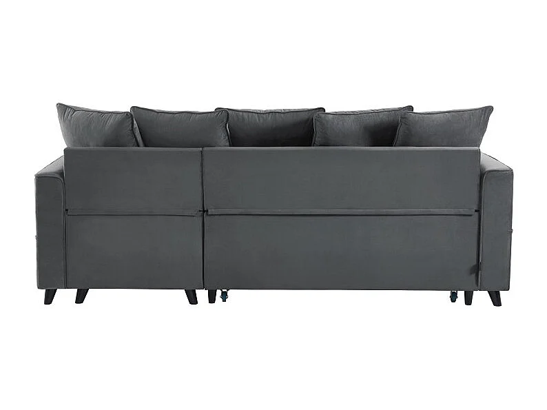 Canapé d'angle LOU convertible avec angle réversible en velours gris 4 places et coffre