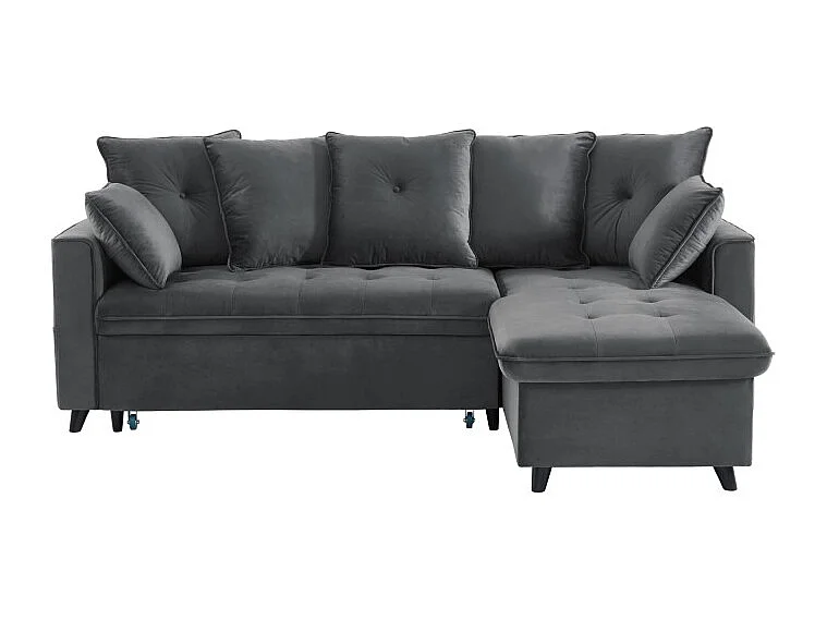 Canapé d'angle LOU convertible avec angle réversible en velours gris 4 places et coffre