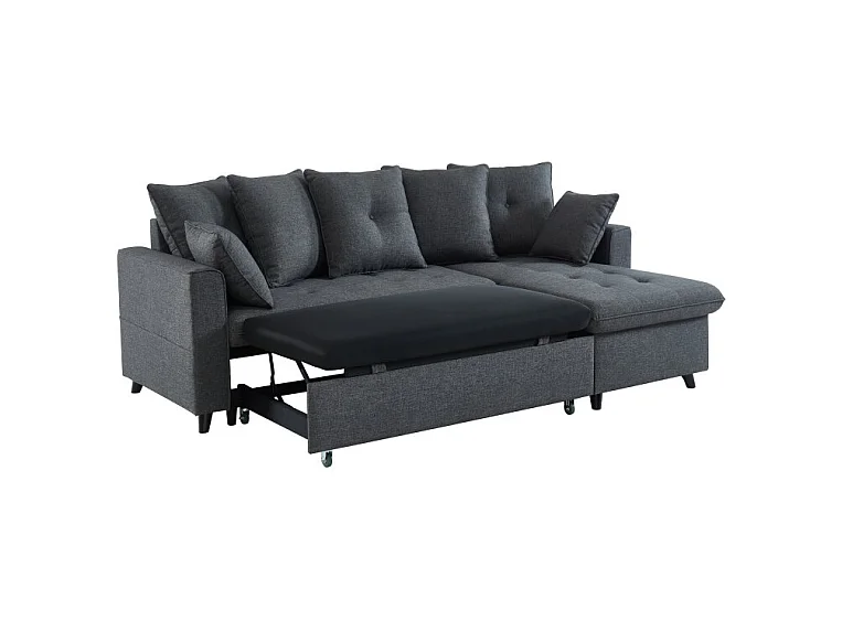 Canapé d'angle LOU convertible 4 places en tissu gris avec angle réversible et coffre