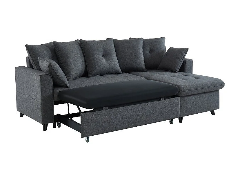 Canapé d'angle LOU convertible 4 places en tissu gris avec angle réversible et coffre