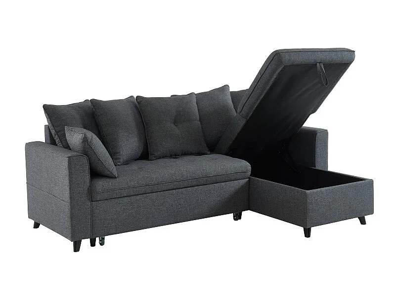 Canapé d'angle LOU convertible 4 places en tissu gris avec angle réversible et coffre