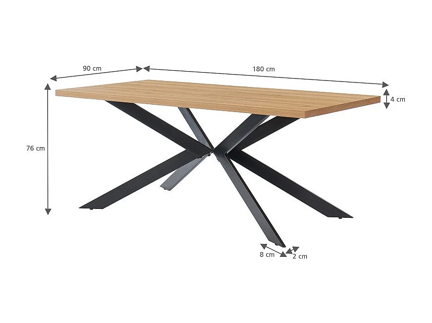 Table à manger FELIX effet chêne et métal noir pieds en x 180cm