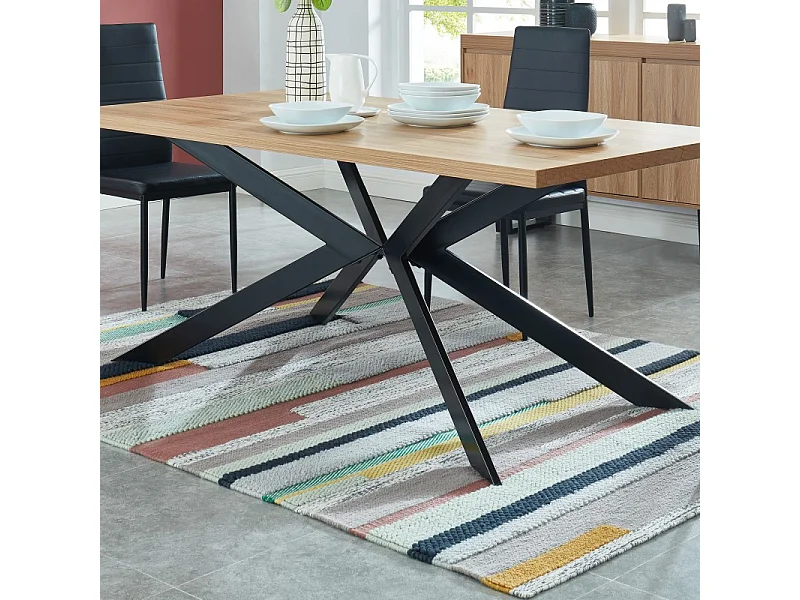 Table à manger FELIX effet chêne et métal noir pieds en x 180cm