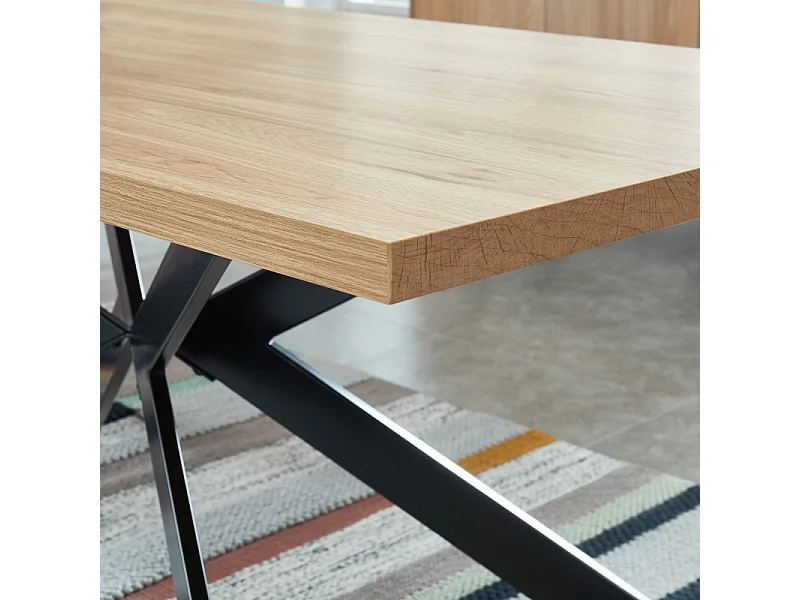 Table à manger FELIX effet chêne et métal noir pieds en x 180cm