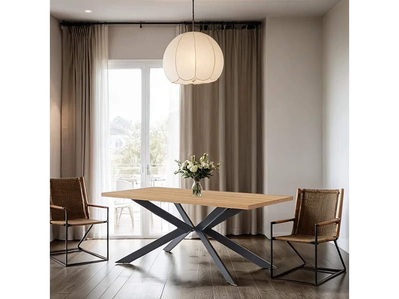 Table à manger FELIX effet chêne et métal noir pieds en x 180cm