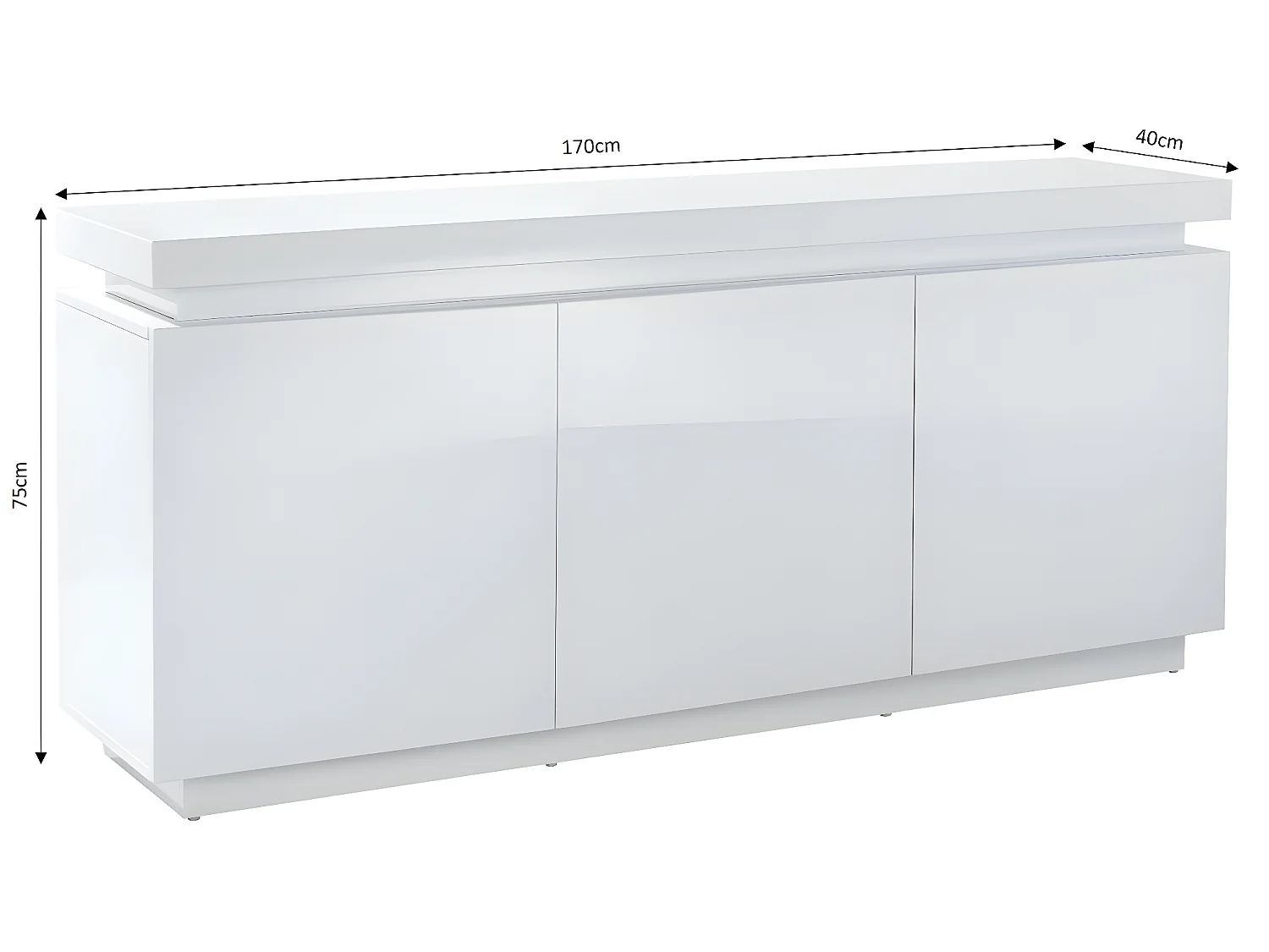Buffet à LED ODYSSEE  laqué blanc brillant  3 portes 170cm