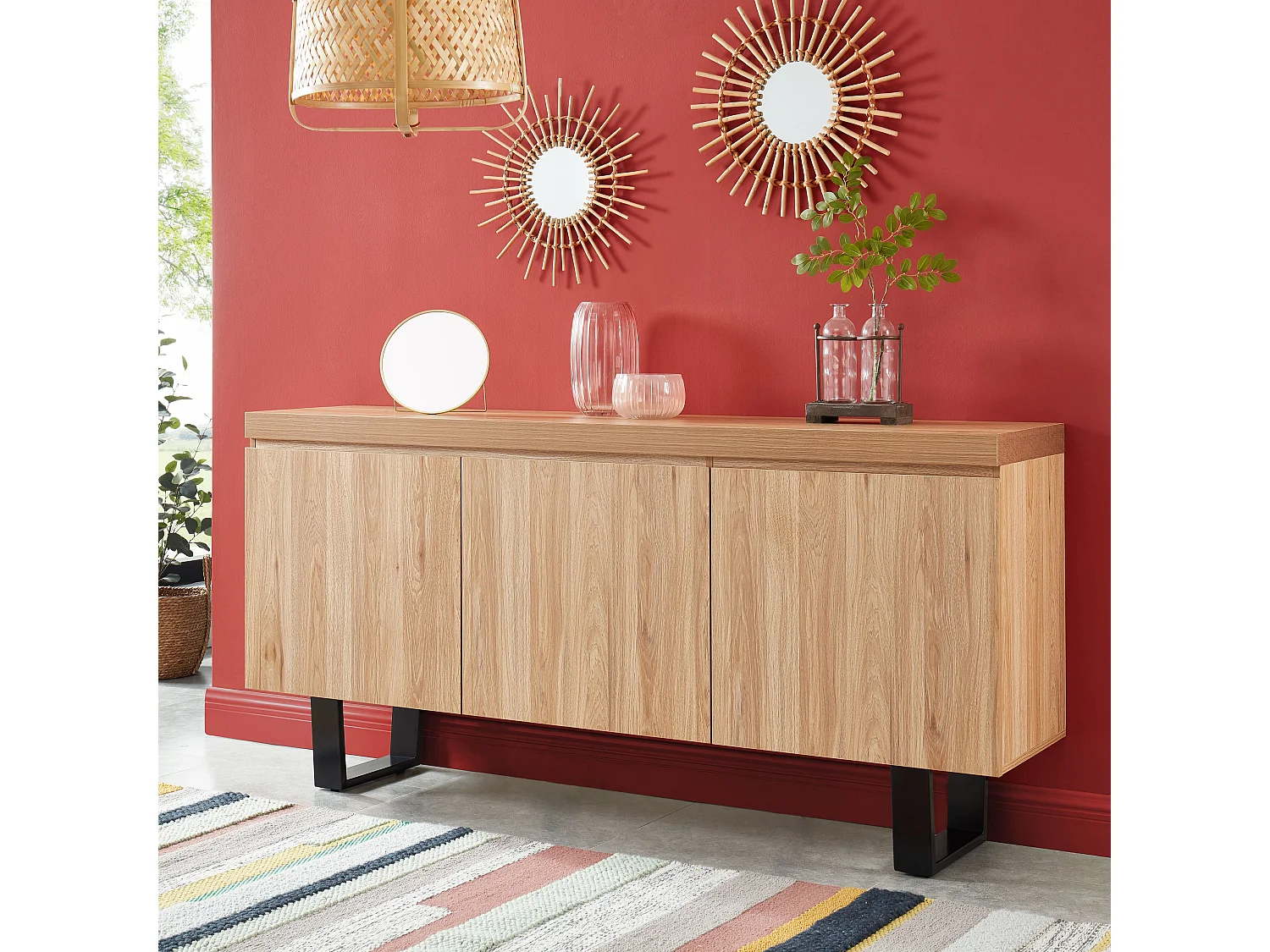 Buffet FELIX  effet chêne et métal noir  180cm