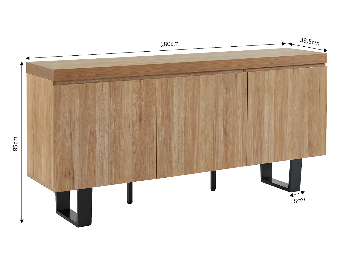 Buffet FELIX  effet chêne et métal noir  180cm