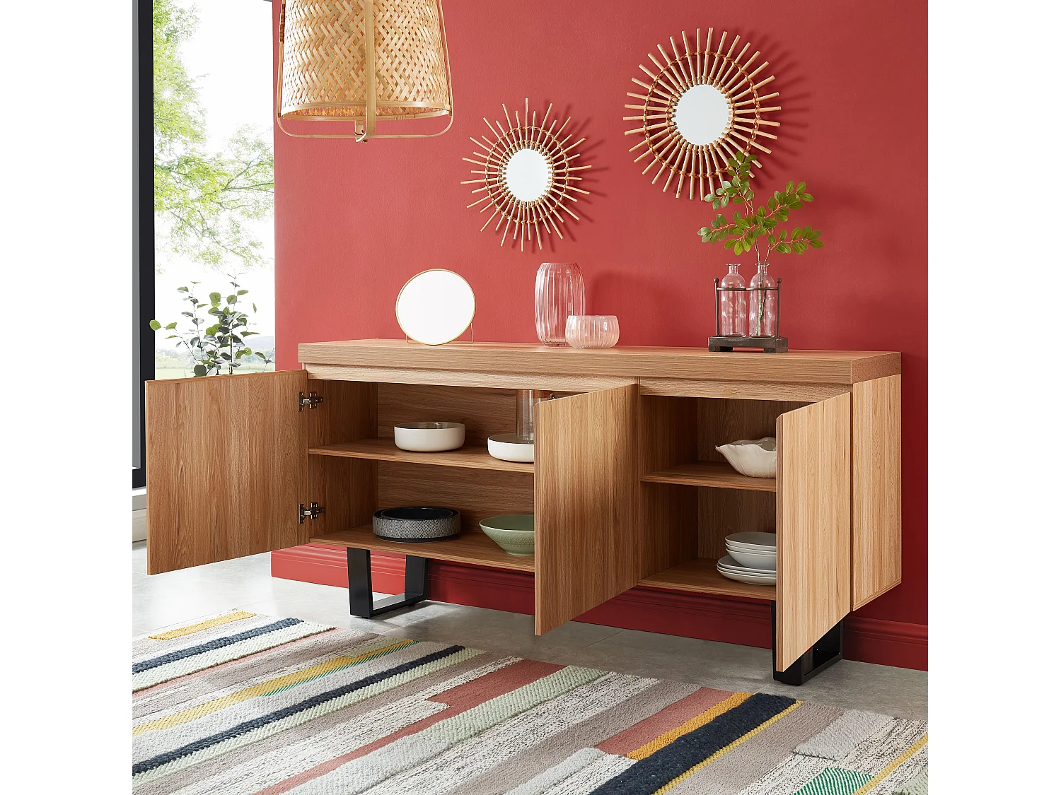 Buffet FELIX  effet chêne et métal noir  180cm