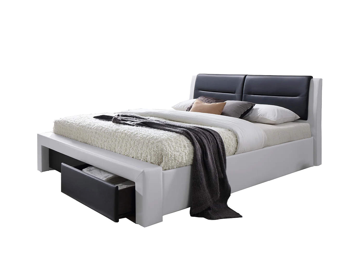 Lit à tiroirs IMAGINA  simili blanc et noir  160x200 sommier inclus