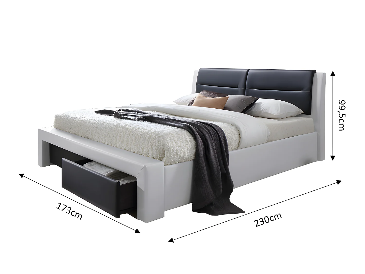 Lit à tiroirs IMAGINA  simili blanc et noir  160x200 sommier inclus