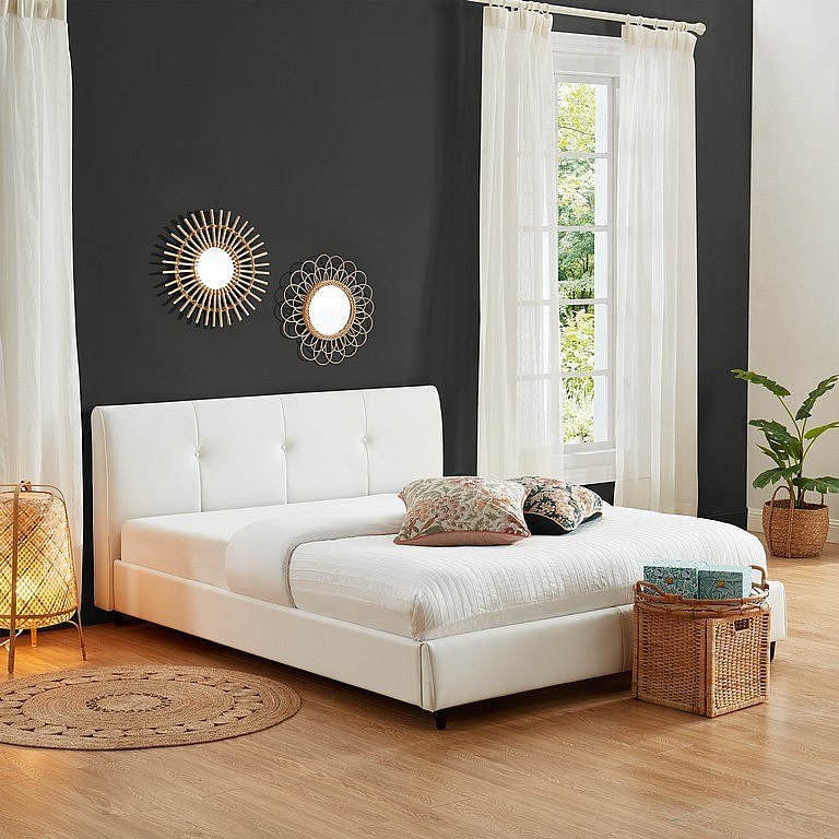 Lit BAÏTA IMAGINA 160x200 Avec Tiroirs - Simili Blanc Et Noir, Sommier Inclus, 2 Tiroirs De Rangement