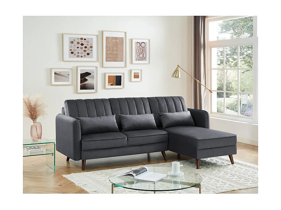 Canapé angle IDAHO tissu anthracite angle fixe