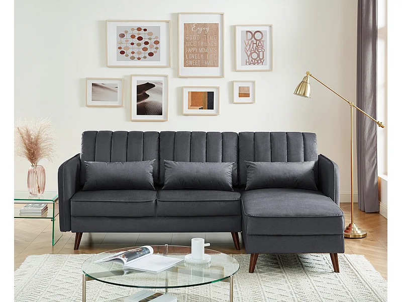 Canapé angle IDAHO tissu anthracite angle fixe
