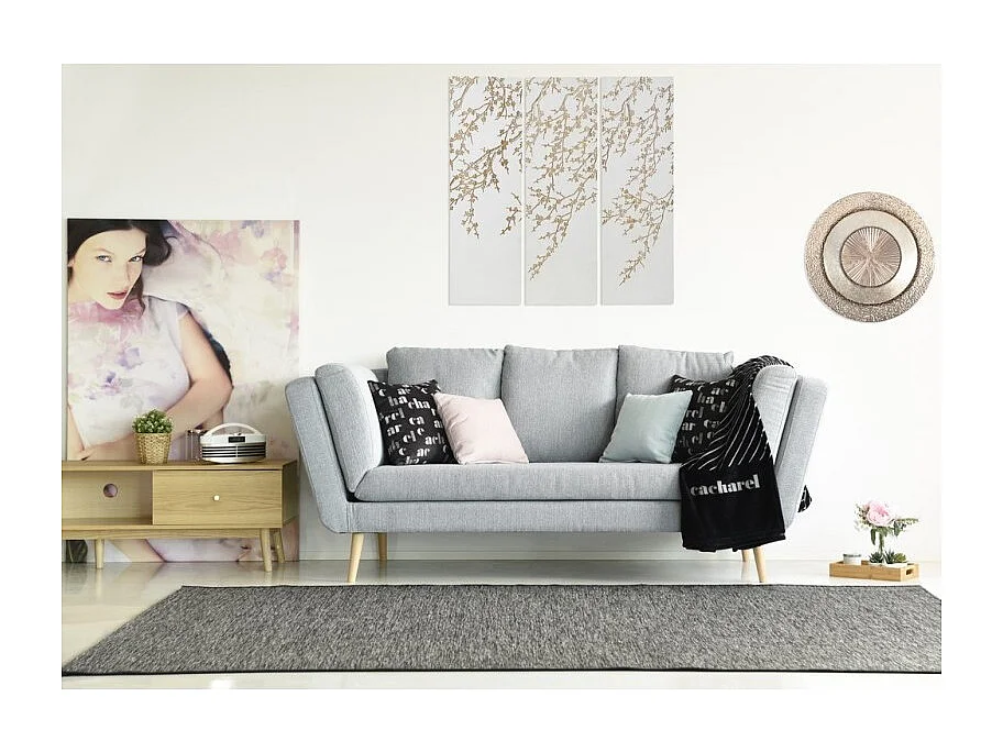 Canapé YAELLE Tissu Grosse maille Gris clair 218x86x95cm